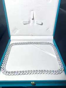 Luxury hip-hop rap necklace and bracelet, 14mm rectangular cut with full diamonds and large granules, rhodium-plated men's Cuban chain, accessories for large party celebrations