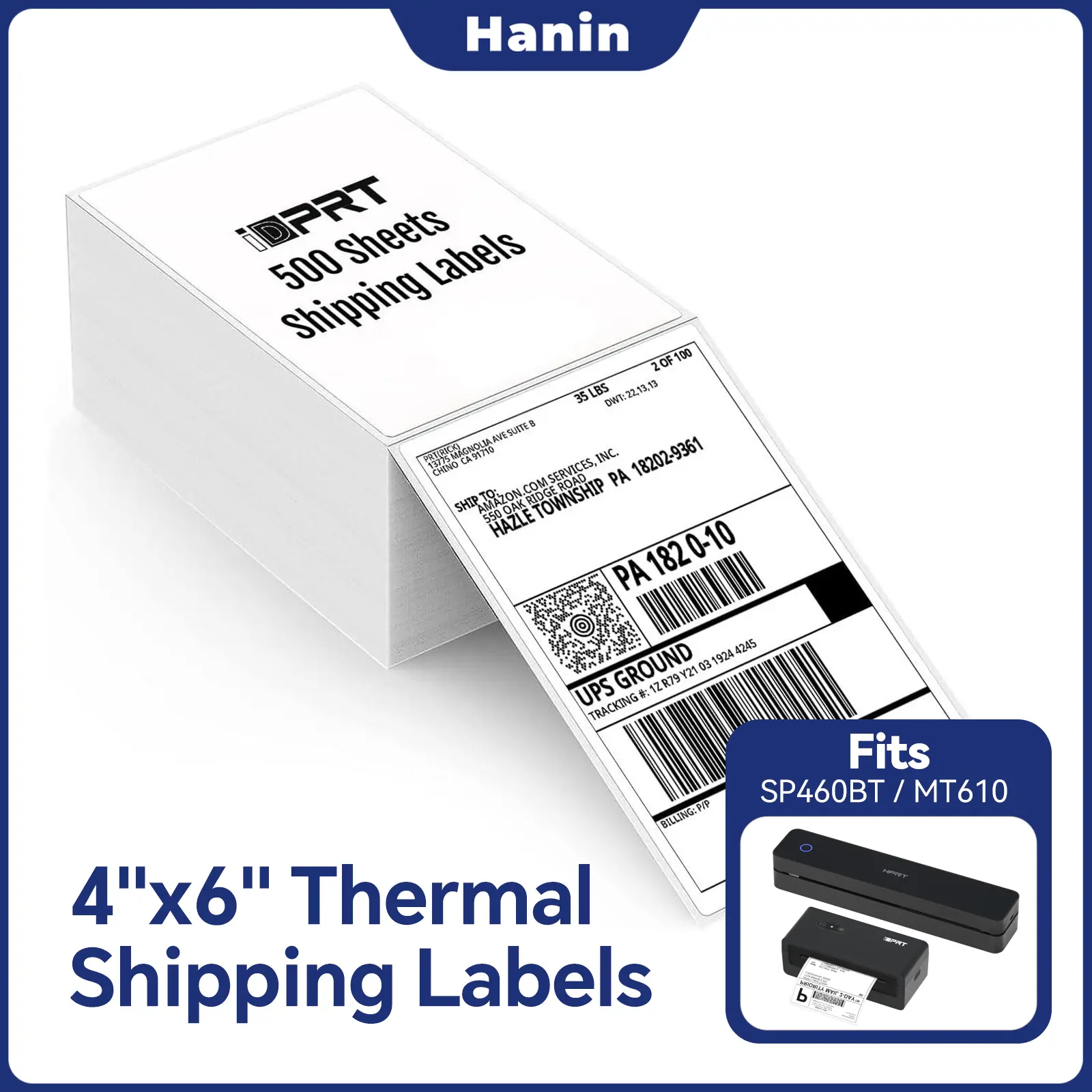 500 Labels – 4" x 6" Direct Thermal Shipping Labels for SP460BT/MT610 Printers, Fanfold Style, Strong Adhesive, Portable Address Labels, Commercial Grade, for Thermal Printers
