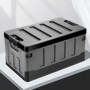 60L Outdoor Camping Storage Box with Lid & Handles Portable Folding Storage Case Large Capacity Collapsible Storage Container for SUV Cars Stowing Tidying