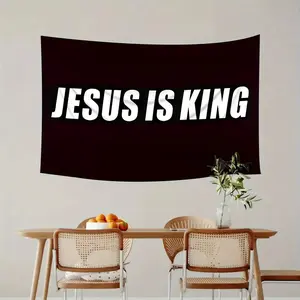 1pc "Jesus is King" Large Wall Hanging Tapestry - Black with White Text, Polyester, Multiple Sizes (23.6x35.4 Inches), Ideal for Bedroom, Living Room, Dorm Decor, Dorm Room Decoration | Bold Text Tapestry | Durable Wall Art, Large Wall Decor