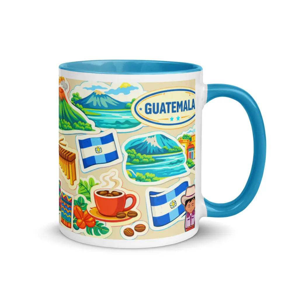 [Made-to-Order] Guatemalan Landscape Ceramic Coffee Mug, Blue Interior, Guatemalan Pride Gift
