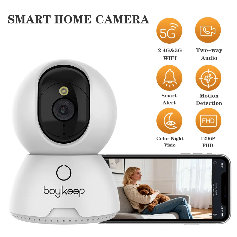 Portable Wi-Fi Security Camera for Home Monitoring - 355° Rotation, Color Night Vision, Intelligent Pan-Tilt, 2-Way Intercom, AI Detection, MicroSD Card Support