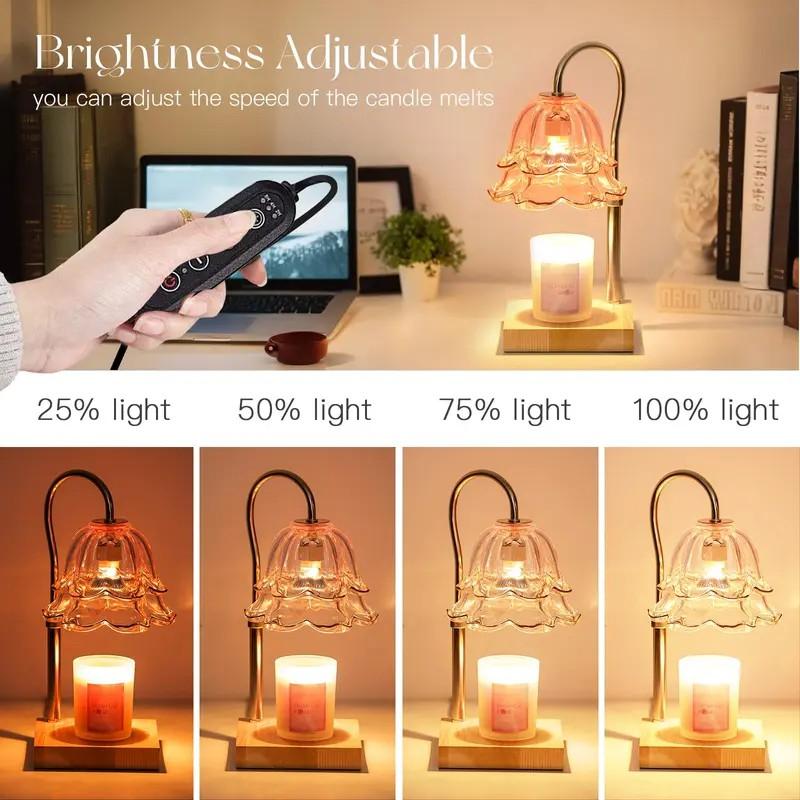 Mother's Day gift Gold Floral Candle Warmer Lamp with Timer & Height Adjustable Base, Flameless Fragrance Lamp for Bedroom & Home Decor