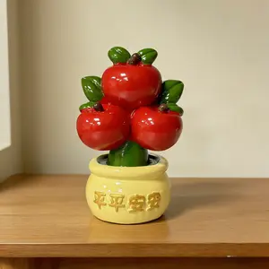 Cute Resin Apple Blessing Ornament, Glossy Finish Craftsmanship, Desk Office Car Decoration, Healing Style, Safe and Peaceful Design