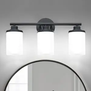 Matte Black Bathroom Light Fixtures,3-Light Black Vanity Lights,Black Bathroom Lights Over Mirror,Modern Wall Sconces with Frosted Glass Shades for Bathroom,Living Room