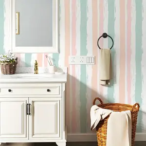Striped Pattern Wall Sticker, Self-adhesive Removable Wall Decal, Decorative Sticker for Home Bathroom Kitchen Living Room