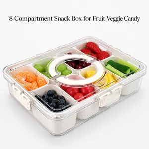 MIUVA Snacks  BPA Free Clear Snack Box Container with Lid 8 Compartment Stackable Snack Organizer Divided Serving Tray with Handle for Fruit Veggie Candy Meal Prep