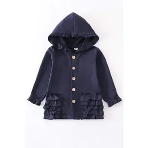 Navy Ruffle Buttons Hoodie