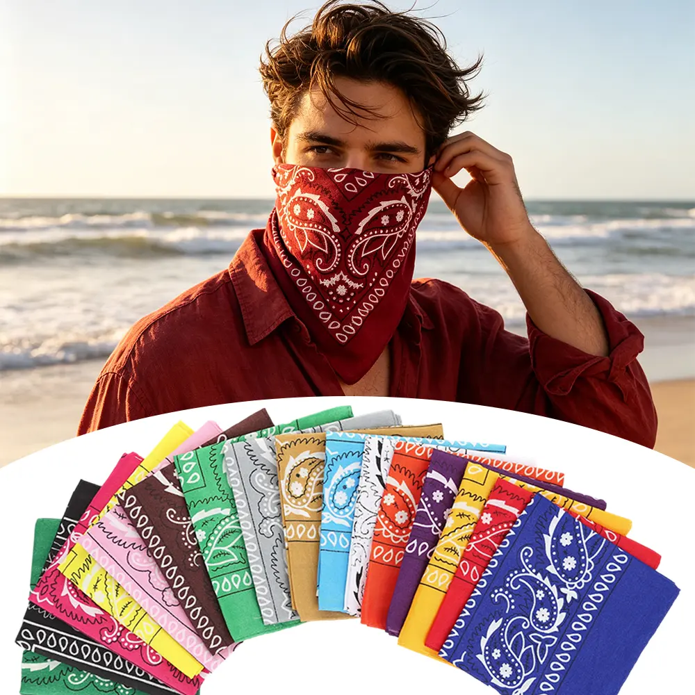 16pcs Square Scarf Set, Unisex Paisley Nut Flower Print Headscarf, Hip-Hop Street Dance Decor, Bow Headband, Outdoor Hiking Sports, Riding Mask