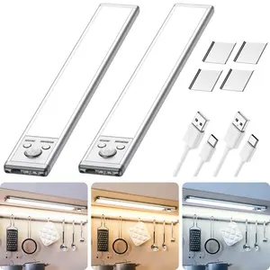 Motion Sensor LED Light Ultra Thin Rechargeable 1500mAh Wireless Stick On Under Cabinet Light for Closet Kitchen Hallway Stairs USB Charging Night Light