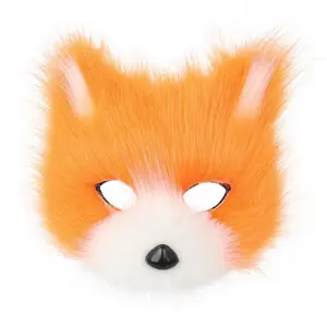 Faux Fur Fox Mask Furry Half Face Animal Cat Mask Halloween Cosplay Party Costume