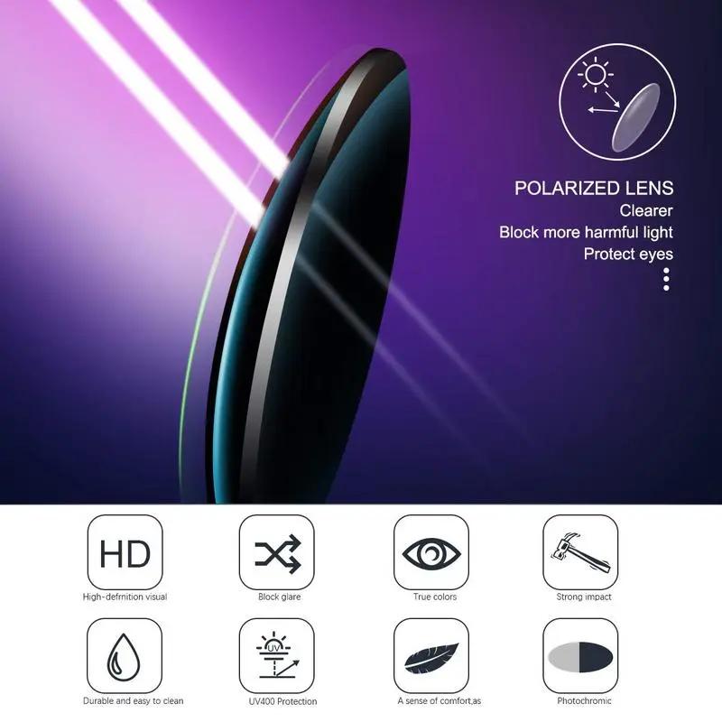 Polarized Photochromic Sunglasses UV400 Protection, Unisex 2025 Summer Retro Oversized Simple Square Frame Fashion Accessories, Outdoor Sports Driving, Fishing, Golf, Running, Climbing Day Night Safety Glasses