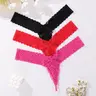 Women’s 3-pack seamless low-rise T-back thongs with delicate lace detailing and butterfly embellishments; breathable, comfortable panties; fashionable underwear suitable for everyday wear.