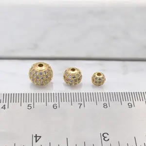 Gold Filled look CZ Zirconia Micro Pave Beads for jewelry making and Crafts GFM42 6mm 8mm 10mm