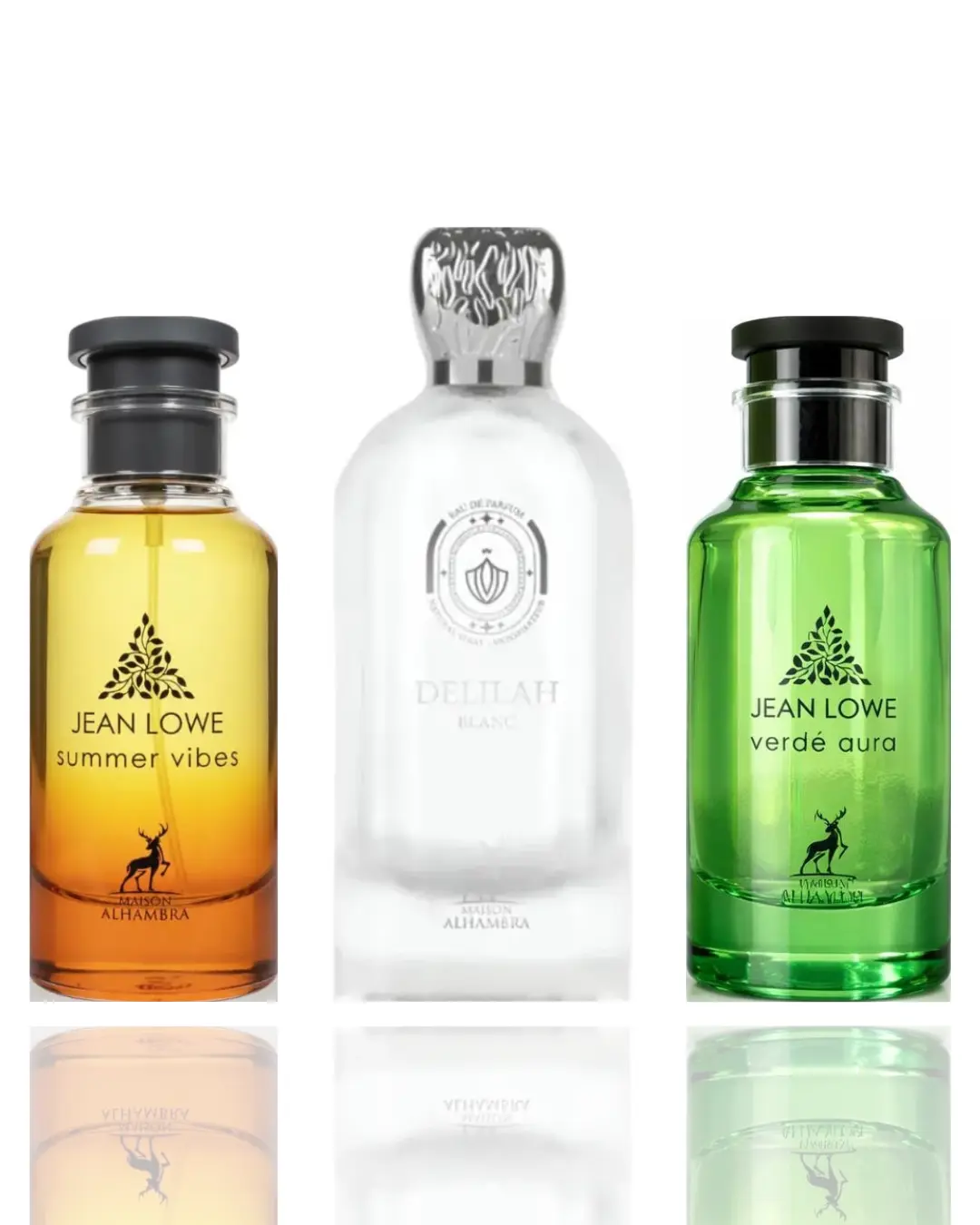 Lattafa Aromatic Floral Fruit-Based Mood Bundle Unisex Fragrance 3-Piece Fresh Trio - Delilah Blanc, Jean Lowe Summer Vibes, Jean Lowe Verde Aura, 3 Bottles, Daily Wear, Flavored, Traditional, Refreshing, Lemon-Lime, Bottle-Shaped, Flavored Unisex Fragran