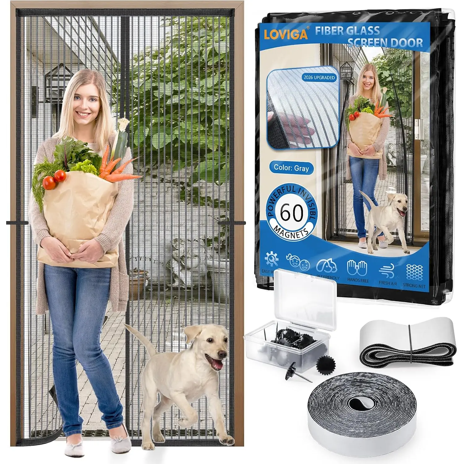 Duty Door Screen Closure, Thickened Fiberglass Screen Door Mesh, Self Sealing, Tear Resistant, Easy Assemble, Fine Mesh Keep Bugs Out Fit Door Size 36 Inch X 82 Inch