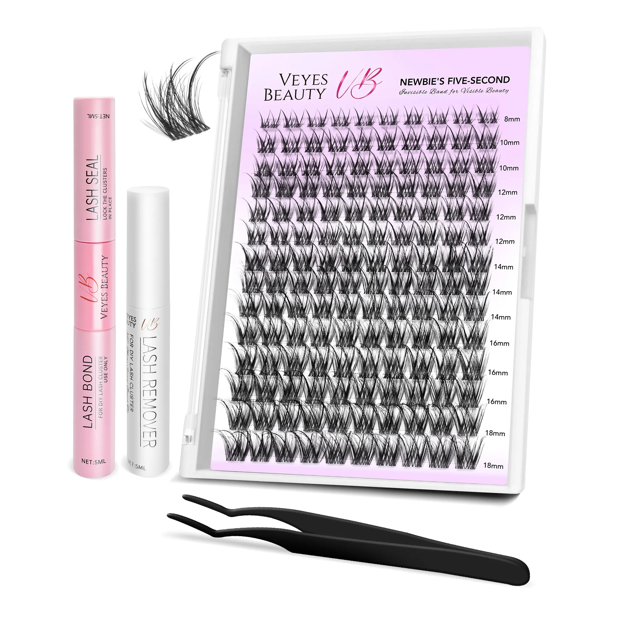 VEYESBEAUTY Mermaid Fluffy Cluster Lashes Kit - Faux Mink False Eyelashes & Adhesives for DIY At-Home Makeup, Layered Curl Wispy Look, Mixed Length for Beginners, Eyelash Clusters, Fluffy Lash Clusters