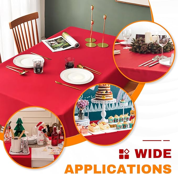 Plastic Table Cloth Disposable 8 Pack, 54 x 108 Inch Table Cloths, Valentines Day, Thanksgiving, Christmas Decorations, Fall Tablecloths, Rectangle, Plastic Cover, Leakproof & Sturdy, Red