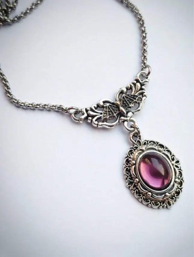 Gothic Purple Cameo Necklace for Women, Vintage Style Choker, Statement Jewelry