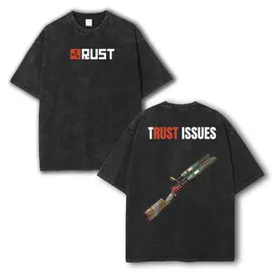 Rust Game Merch Essential T-Shirt Washed Tshirt, Cotton Vintage clothing, Unisex Little Nightmares Game Shirt Fabric Collar Top Streetwear Menswear Gamis Black Casual Graphic Hoodie