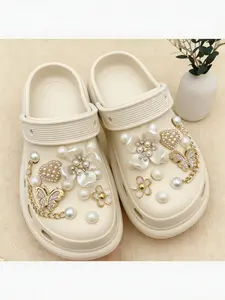 24 Piece Shiny Shoe Decor Set, Pearl Flower and Crystal Butterfly Heart Shape Accessories for Women Sandals Parties Birthdays