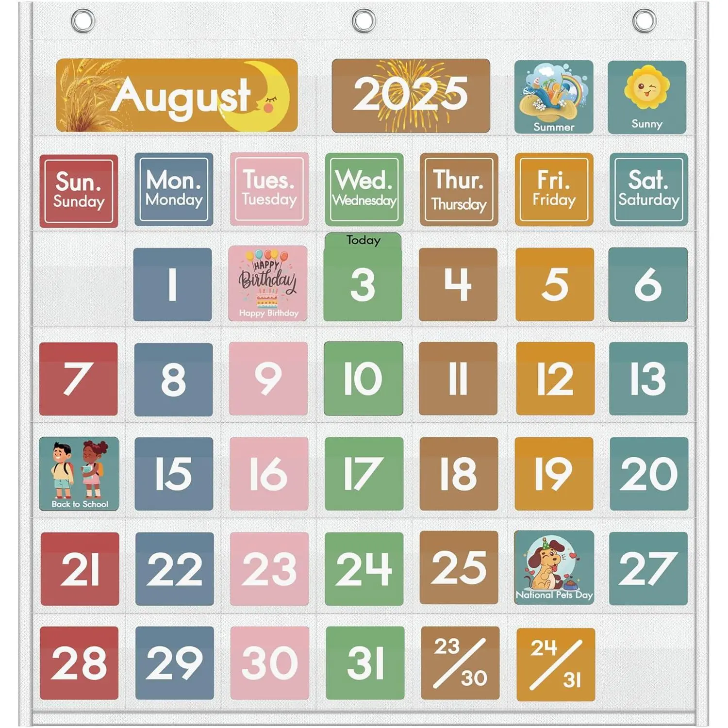 46 Pockets Classroom Calendar Pocket Chart with 77 Cards, Daily Monthly Learning Calendar for Circle Time Weather Seasons,   Homeschool  Have, Teacher Essential Supplies White