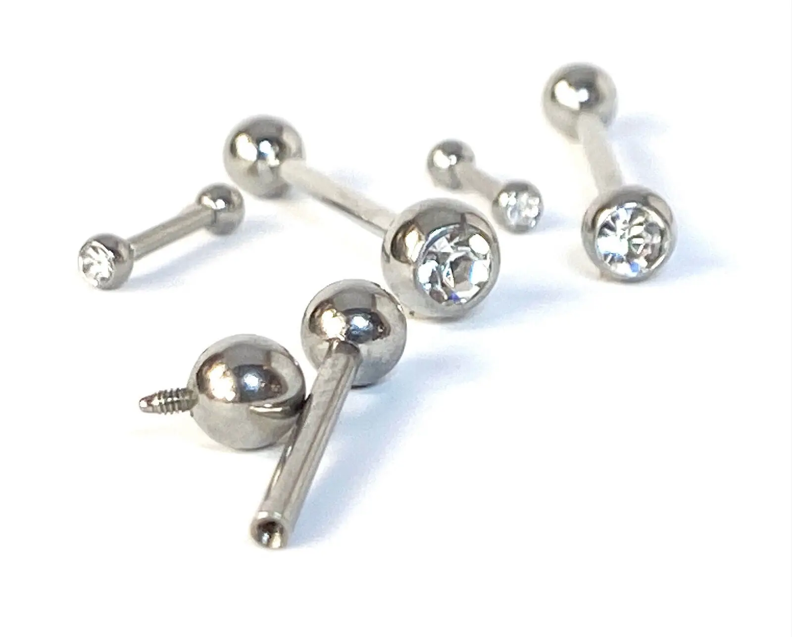 Clear Gem Internally Threaded 14g or 16g Barbell Tongue, Tragus, Nipple Ring