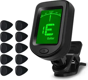 Clip- Guitar Tuner with 10 Picks Digital Tuner Large Clear LCD Display Rotatable for Acoustic Guitar Ukulele Bass Violin and Chromatic Instruments
