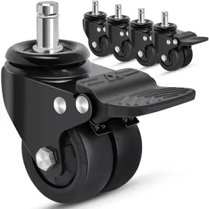 Office Chair Caster Wheels with Brake, 11mm, 2 Inch Heavy Duty Rubber Office Chair Wheel Replacement, Support 750lbs(Set of 5), Quiet Desk Chair Rollers, Safe for All Floors, Universal Fit