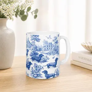 [Sale off up to 50%] Dachshund French Toile Mug - Elegant Toile Coffee Cup for Doxie Lovers, Sausage Dog Lover Gifts, Dog Tea Drinkware, 11oz & 15oz ceramic mug