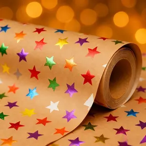 Colorful Star Pattern Gift Wrapping Paper, Thick Leather Material, 43x300cm, Perfect for Holiday Packaging, Christmas, New Year, Birthday