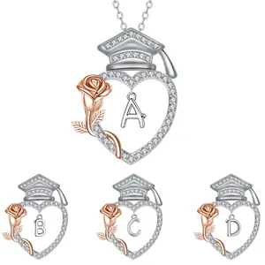 Graduation Necklace Class of 2026 Bachelor Cap Pendant with Rose Flower College High School Graduation Inspiring Jewelry for Women