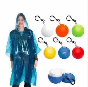 Portable Disposable Emergency Rain Poncho with Keychain Ball Case