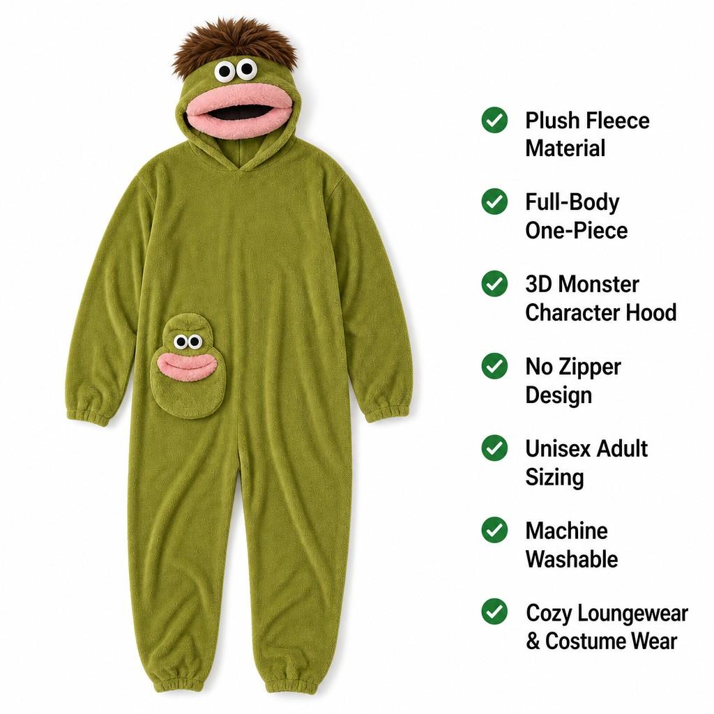 big mouth monster onesie cursed comfort fluffy loungewear for women men oversized one size, high-density upgraded plush costume, full accessory kit includes comb & monster foot covers, unique whimsical gift for halloween cosplay home leisure