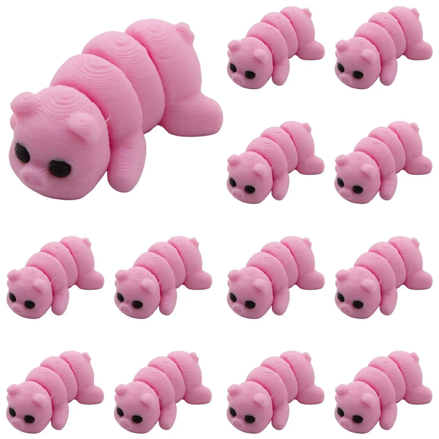 3D-Printed Plastic Mini Segmented Pigs Fidget Toys - 1 1/2" x 3/4", 12 Pcs