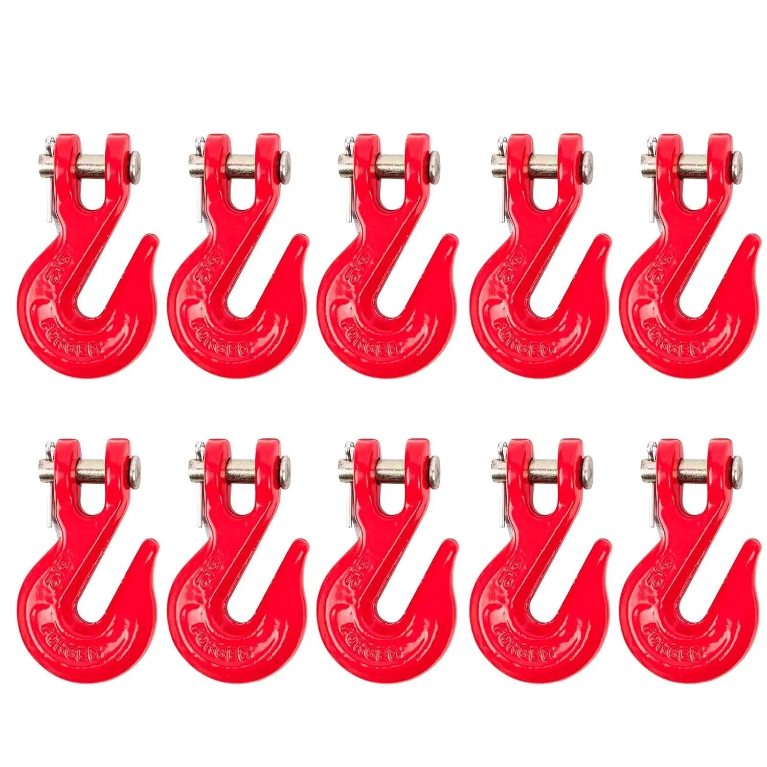 5/16 Inch Chain Hooks, Red Powder Coated Grade 80 Clevis Grab Hook