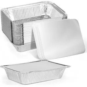 50Pcs Aluminum Pans with Lids, Foil Food Containers with Lids, 100ml Aluminum Foil Baking Tray, Aluminum Tins Rectangle Aluminum Foil Liner for Air Fryer Oven Baking Cooking 8.66×6.29×2in