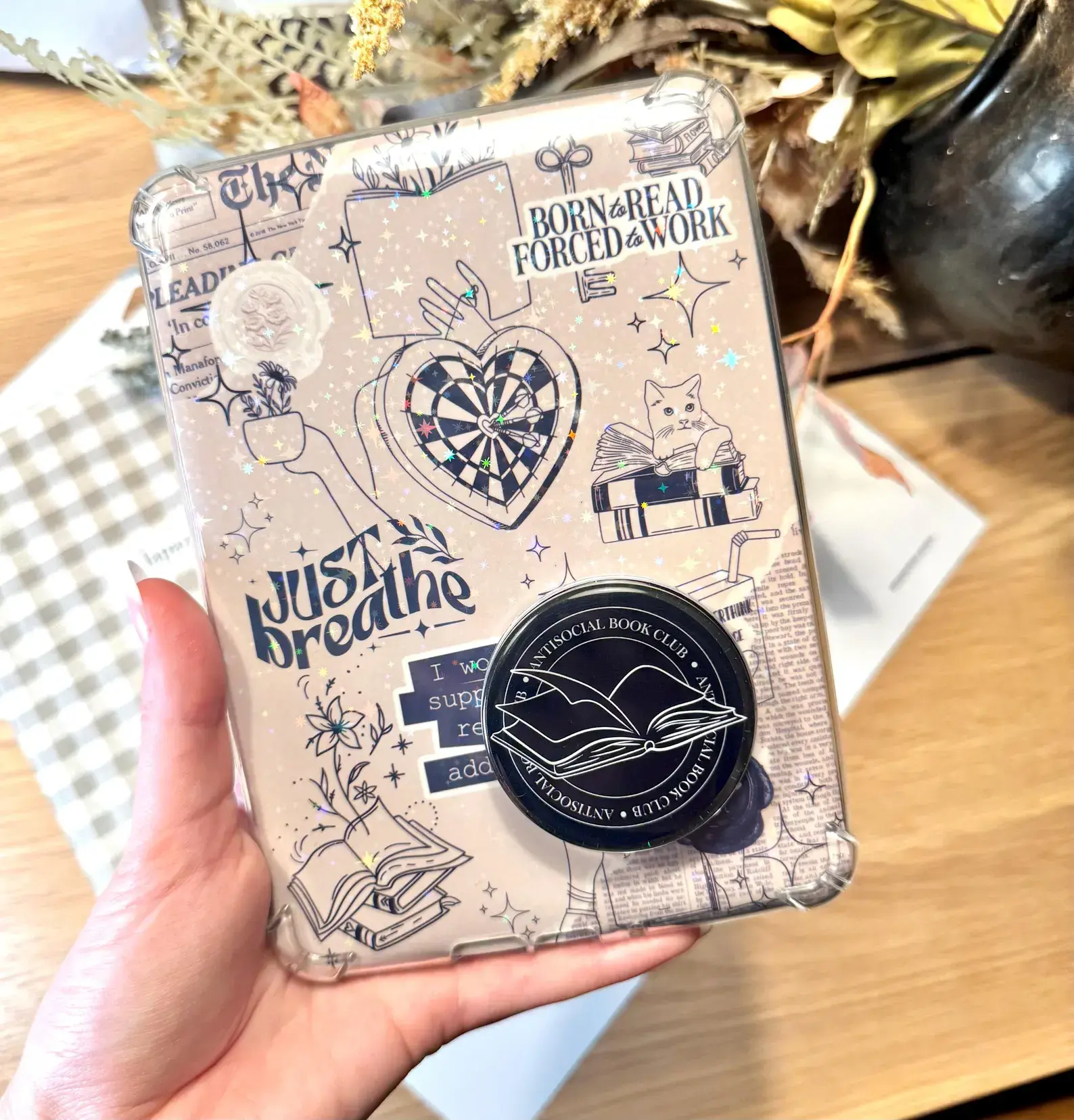 Dark Academia Book Lover Phone Grip - Magnetic Pop Socket & Kickstand - Antisocial Book Club Reader Gift