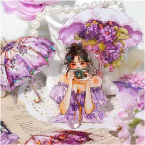 Rainy Season Series Stickers, Pet Gold Foil Material, 10 Sheets Per Bag, Durable Decorative Stickers for Journals & Water Bottles, Art Stickers