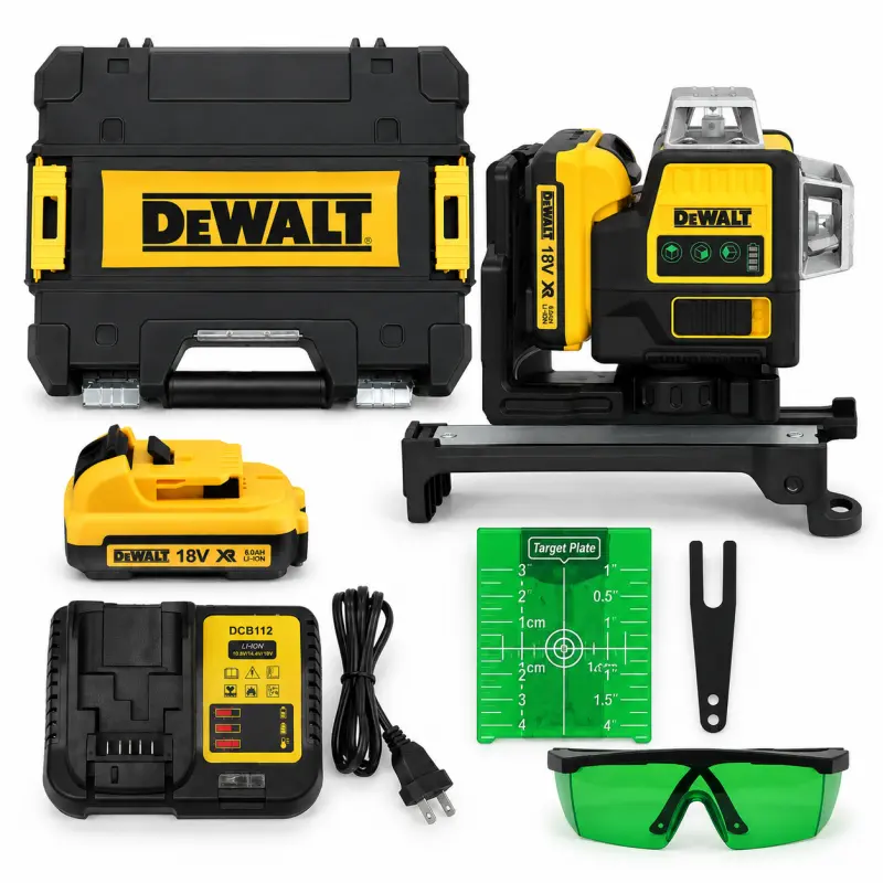 []DEWALT Green Laser Level Kit, Self Leveling Laser Alignment Tool with Bright Green Beam, Durable Housing, Precise Horizontal and Vertical Lines, Easy Mounting, Cordless Laser Level for Construction, Tiling, Wall Installation and Home Renovation