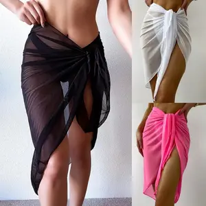 Sheer Knot Waist Bikini Cover-Up Sarong for Women