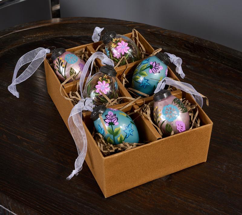 Home Reflections Hand Painted 6pc Mini Glass Egg Ornaments