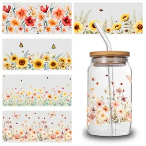 5 Sheets Floral Pattern uv dtf transfer sticker Faithful Symbols Decoration Plastic Waterproof DTF Transfer Decor UV dtf cup wrap magnetic series graffiti