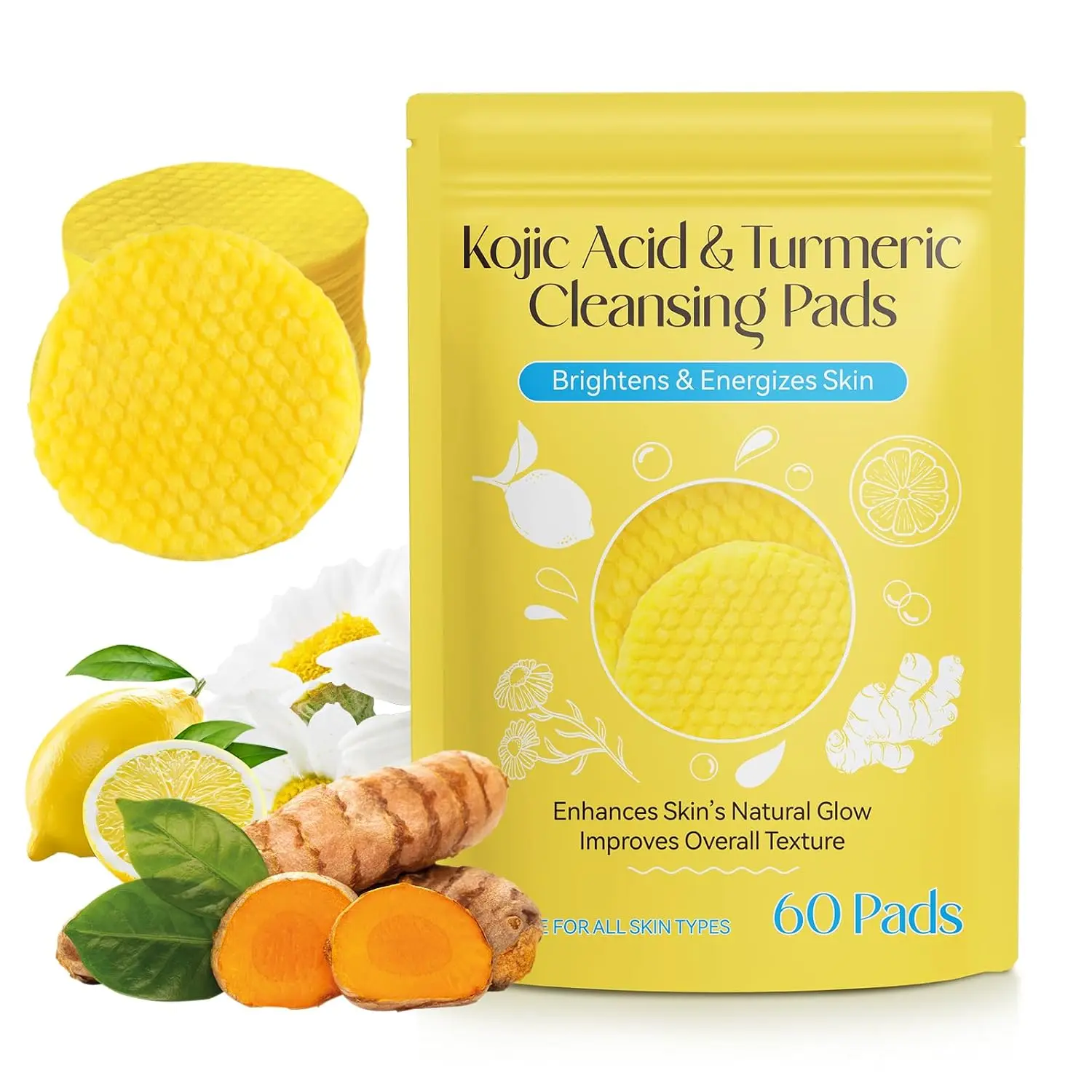 Turmeric Cleansing Pads for Face 60Pcs, Turmeric Face Scrub Pads, Cleansing &  Balance Skin Oil & Water