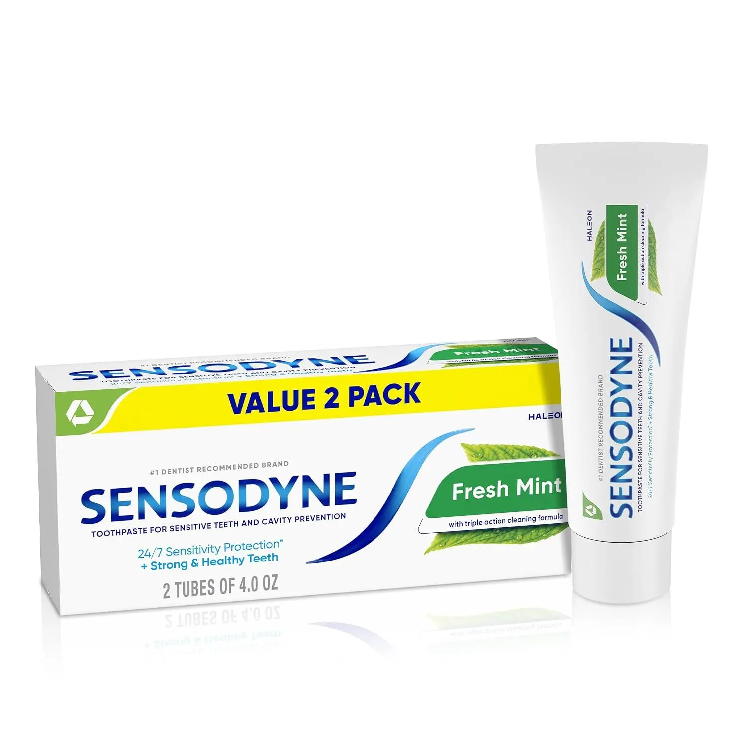 Sensodyne Fresh Mint Sensitive Toothpaste, ADA Accepted Toothpaste for Cavity Prevention and Sensitive Teeth Treatment - 4 Ounces (Pack of 2) – Fresh Mint