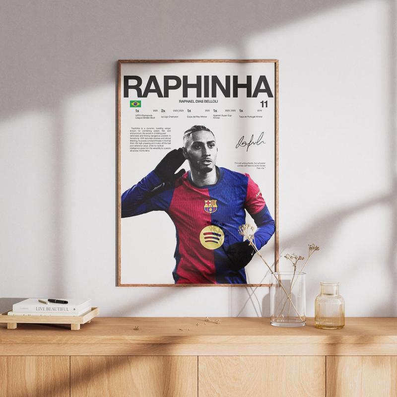 Raphinha Poster, FC Barcelona Wall Print, Football Digital Download, Soccer Print Decor, Spanish Football, Football Soccer Gift