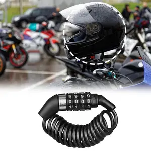 Motorcycle and bicycle anti-theft chain 4-digit combination helmet lock, safe and portable steel cable lock, durable steel rope