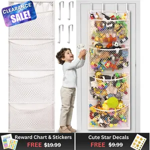 Honeyera Stuffed Animal Storage Organizer Over Door Hook Hangable White