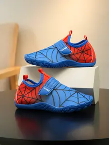 Spider Web Pattern Hiking Shoes, Blue Color Block Design, Quick-Dry Breathable Water Shoes, Non-Slip Soft Sole Beach Shoes, Velcro Water Shoes, Sporty Water Shoes