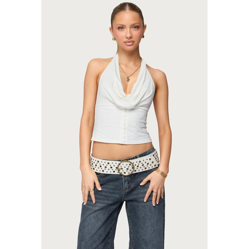 Hook & Eye Cowl Neck Halter Top